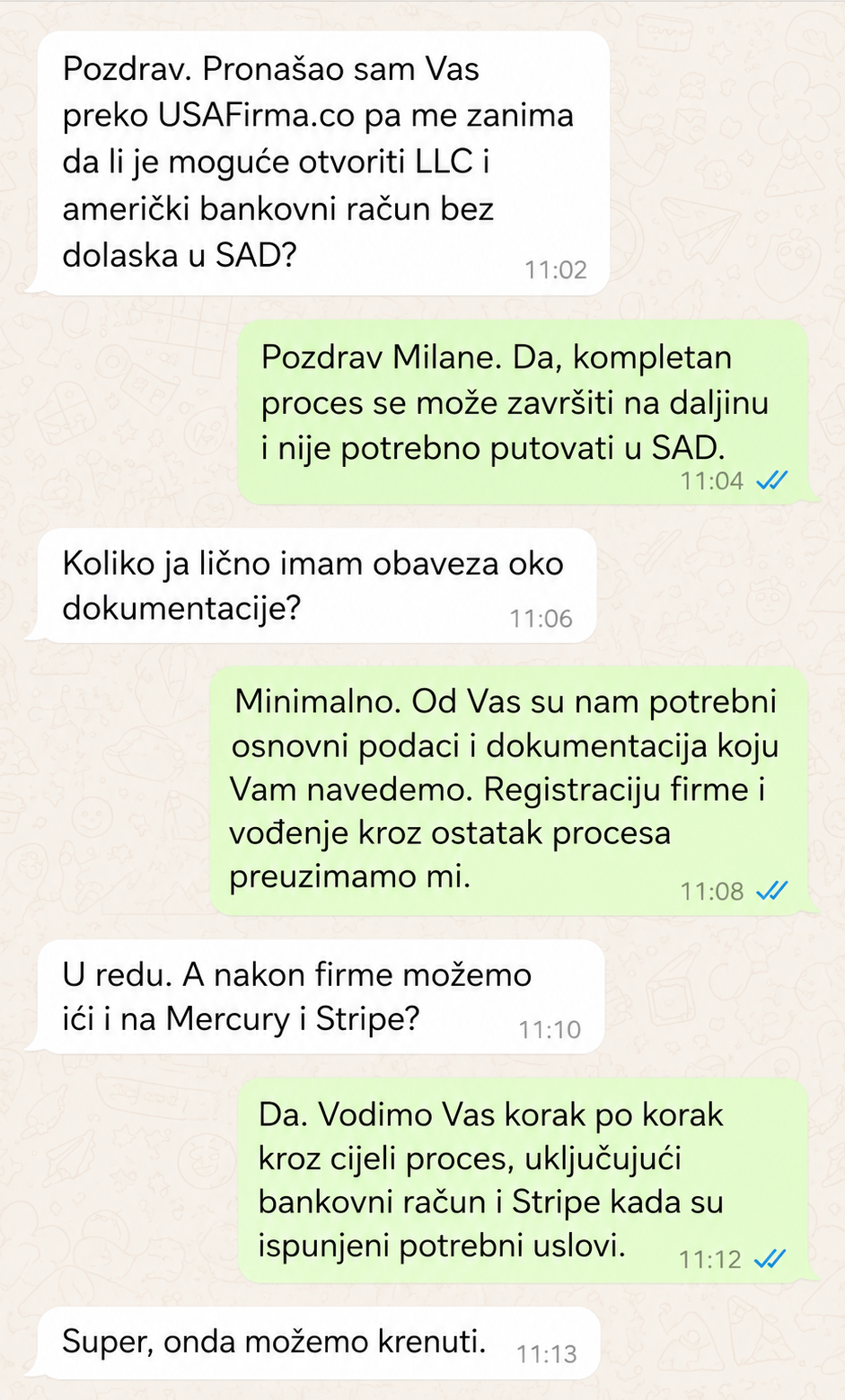WhatsApp razgovor sa klijentom Milan Petrović